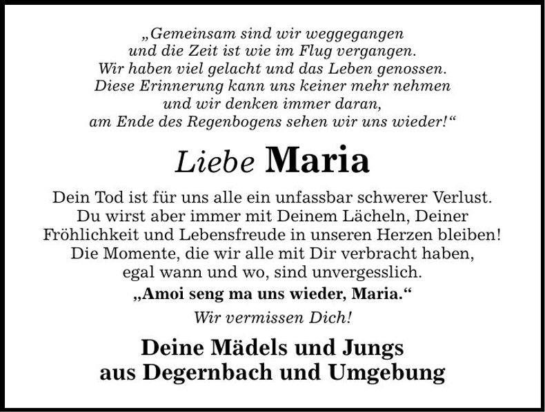 Traueranzeige Maria 