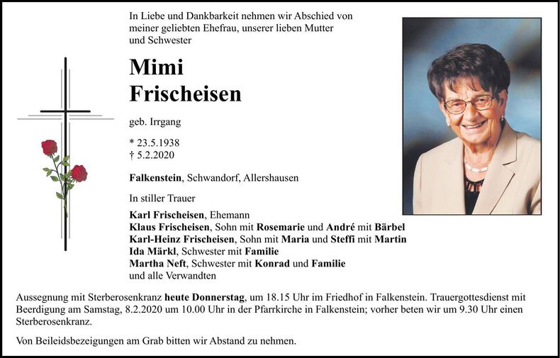 Traueranzeige Mimi Frischeisen