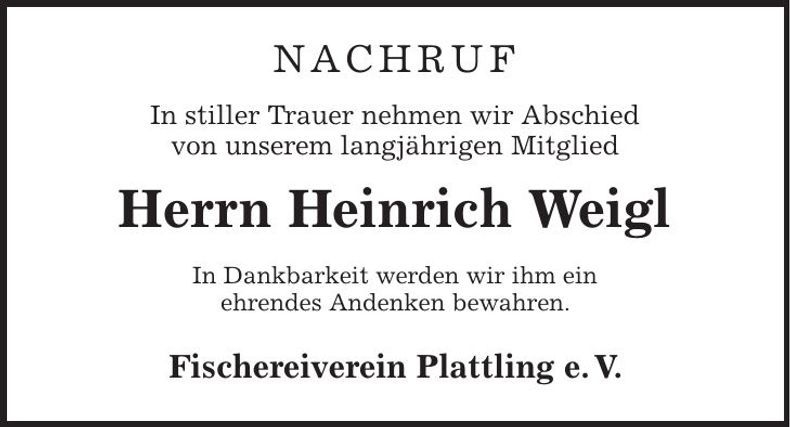 Traueranzeige Heinrich Weigl