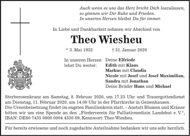 Traueranzeige Theo Wiesheu