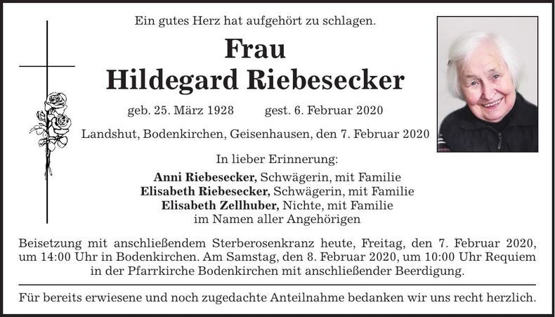 Traueranzeige Hildegard Riebesecker