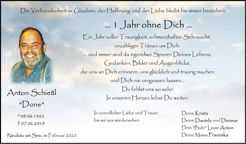 Traueranzeige Anton Schießl