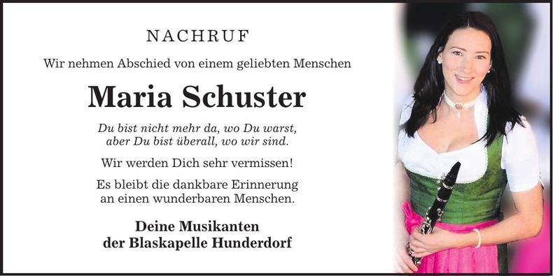 Traueranzeige Maria Ramona Schuster