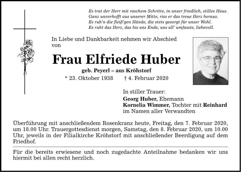 Traueranzeige Elfriede Huber