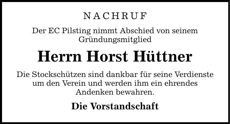 Traueranzeige Horst Hüttner