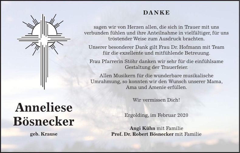 Traueranzeige Anneliese Bösnecker
