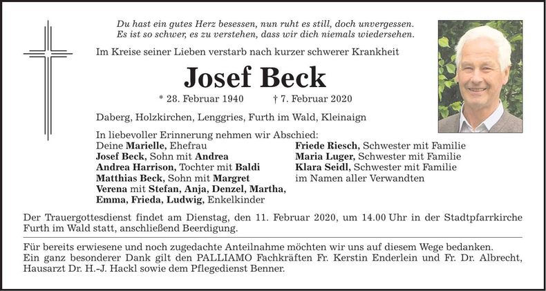 Traueranzeige Josef Beck
