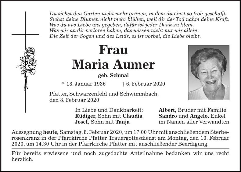 Traueranzeige Maria Aumer
