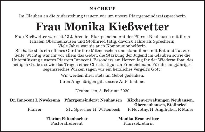 Traueranzeige Monika Kießwetter