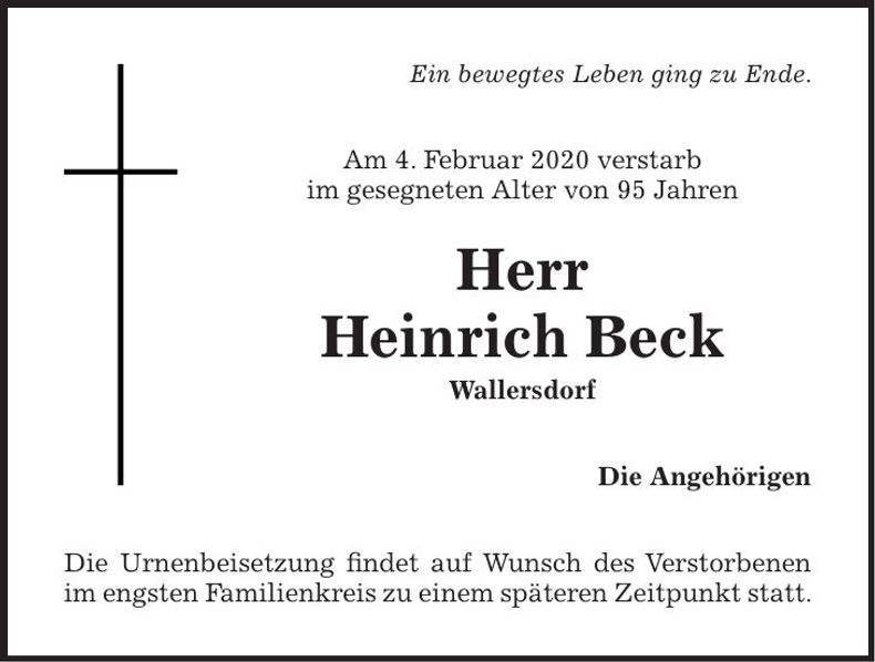 Traueranzeige Heinrich Beck