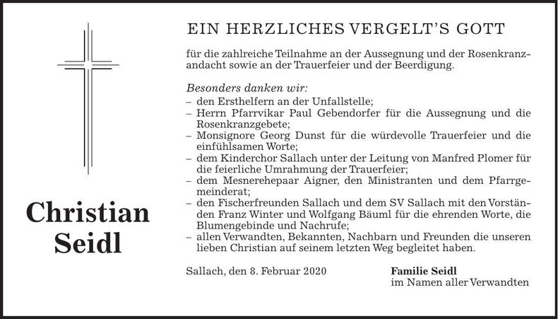 Traueranzeige Christian Seidl