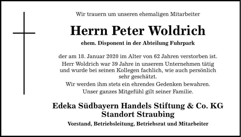 Traueranzeige Peter Woldrich