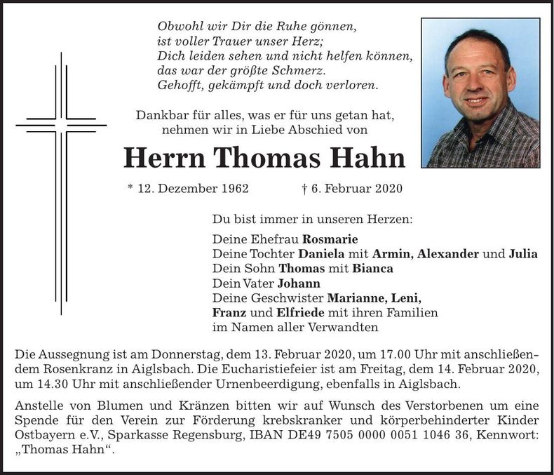 Traueranzeige Thomas Hahn