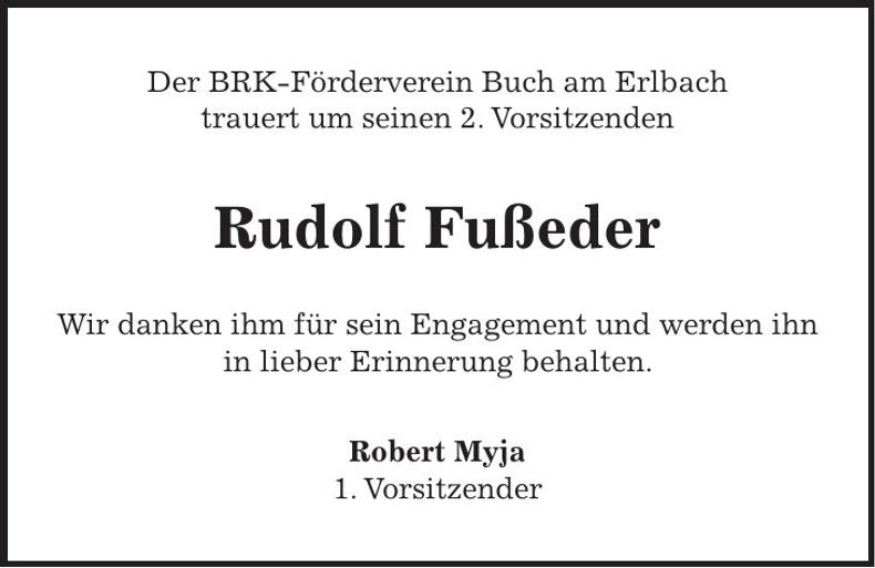 Traueranzeige Rudolf Fußeder