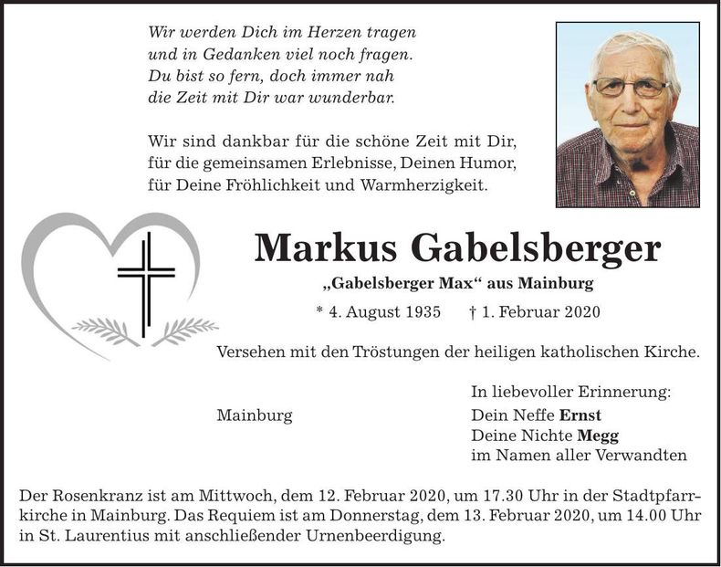 Traueranzeige Markus Gabelsberger