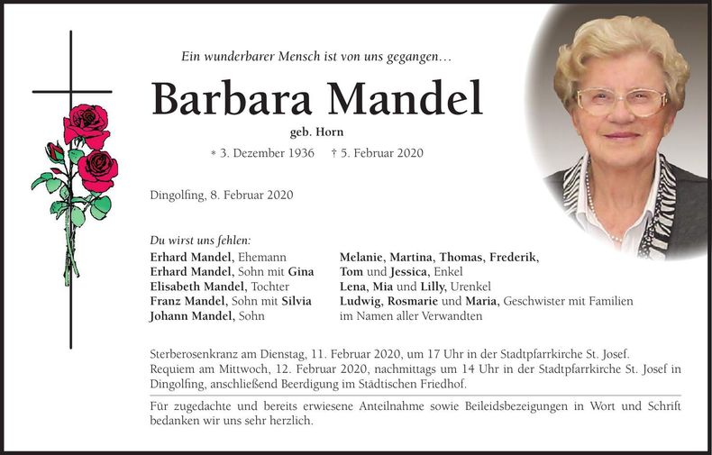 Traueranzeige Barbara Mandel