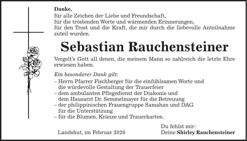 Traueranzeige Sebastian Rauchensteiner