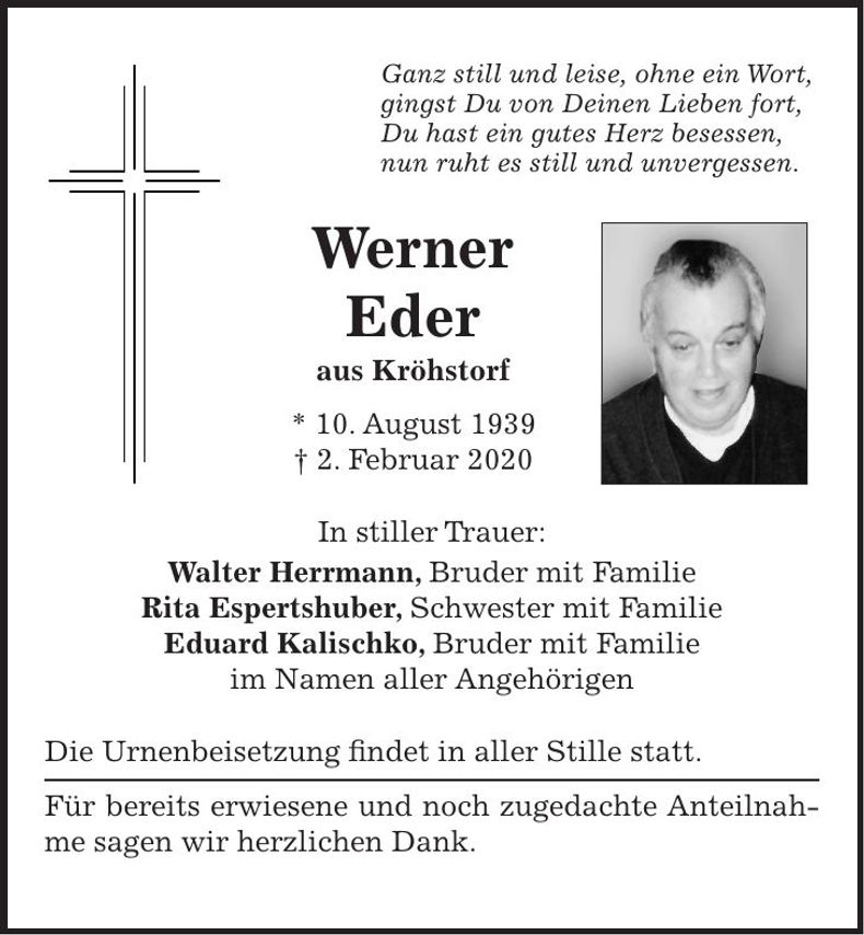 Traueranzeige Werner Eder