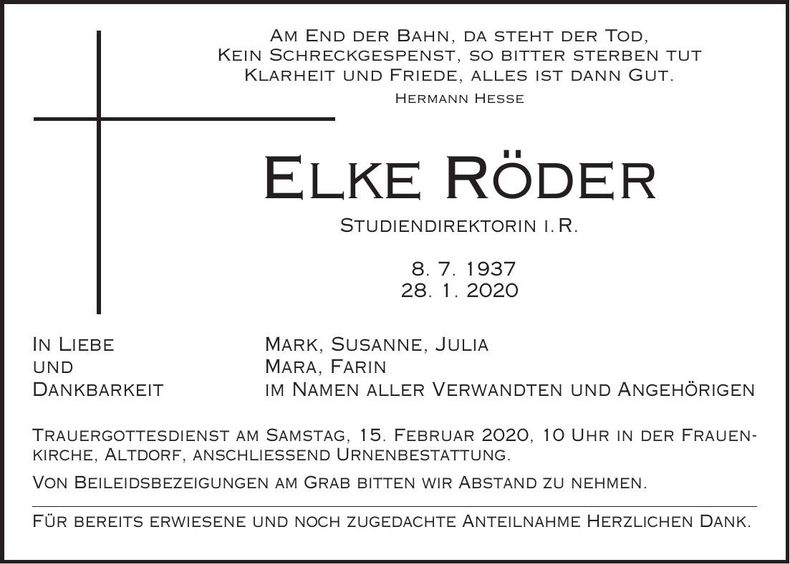 Traueranzeige Elke Röder