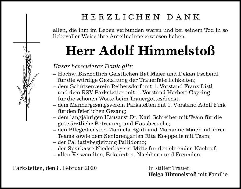 Traueranzeige Adolf Himmelstoß