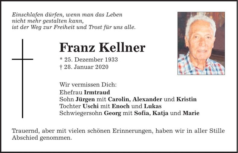 Traueranzeige Franz Kellner