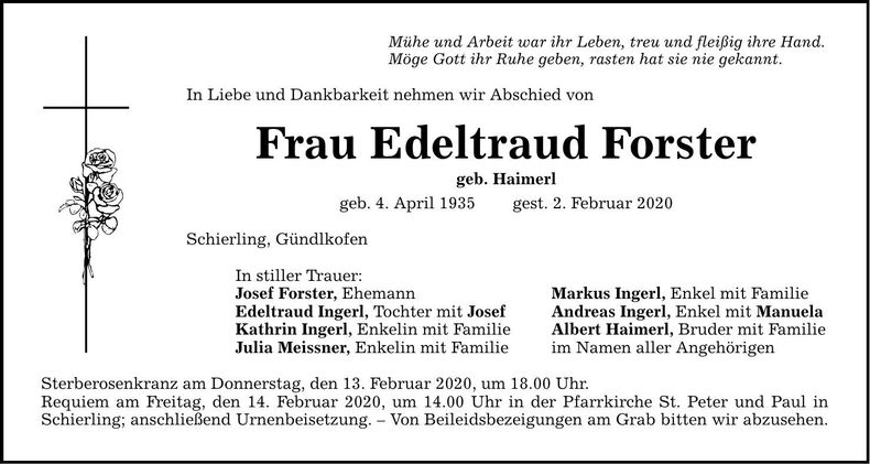 Traueranzeige Edeltraud Forster