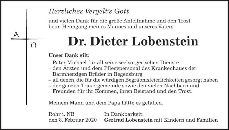 Traueranzeige Dieter Dr. Lobenstein
