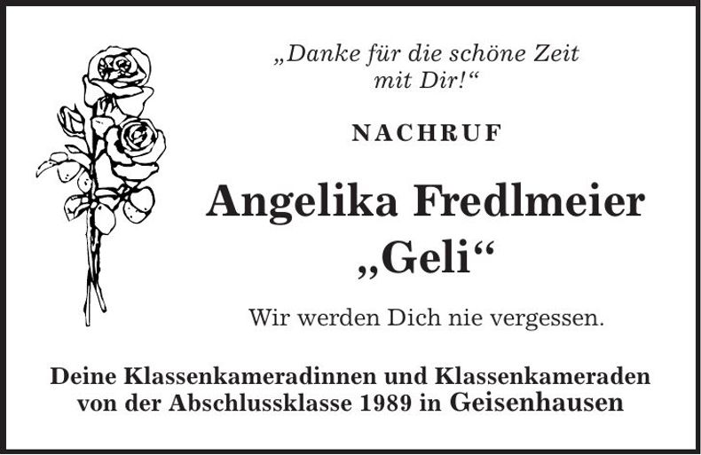 Traueranzeige Angelika Fredlmeier
