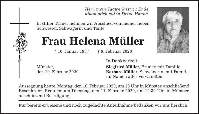 Traueranzeige Helena Müller