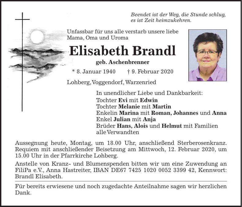 Traueranzeige Elisabeth Brandl
