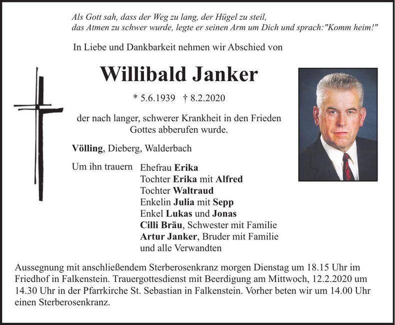 Traueranzeige Willibald Janker