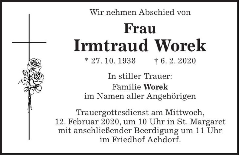 Traueranzeige Irmtraud Worek