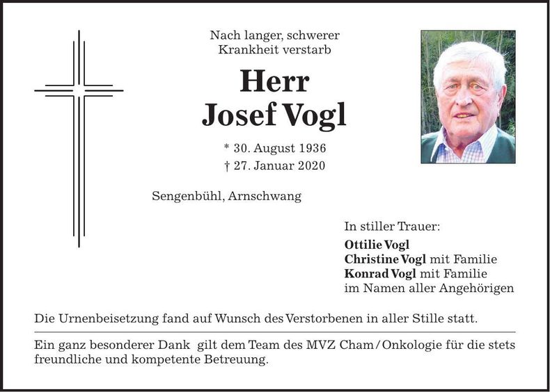 Traueranzeige Josef Vogl