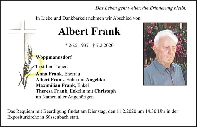 Traueranzeige Albert Frank