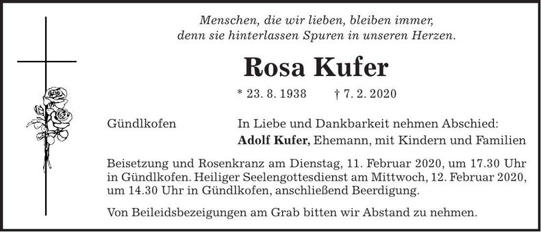 Traueranzeige Rosa Kufer