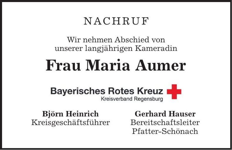 Traueranzeige Maria Aumer