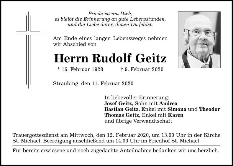 Traueranzeige Rudolf Geitz