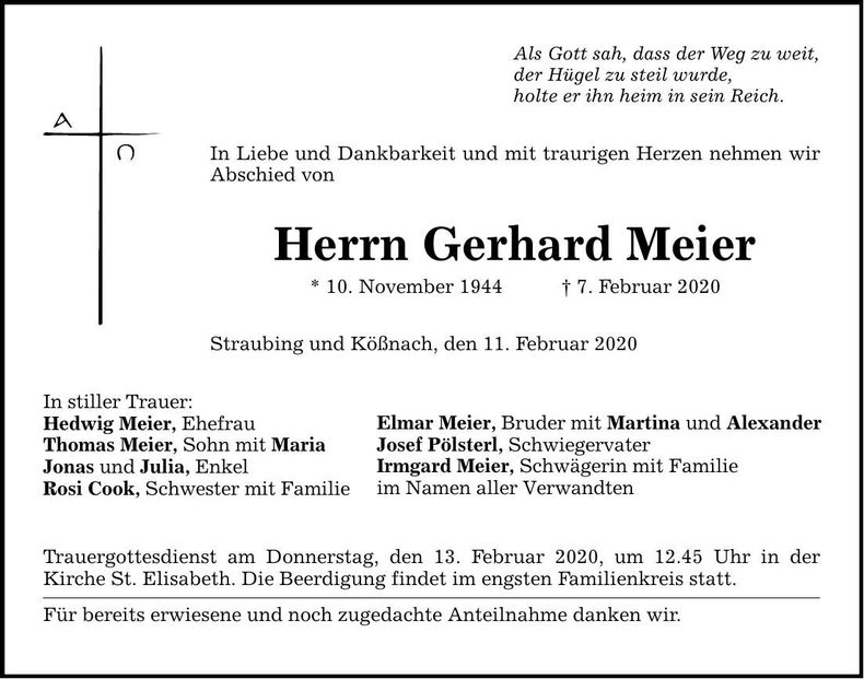 Traueranzeige Gerhard Meier