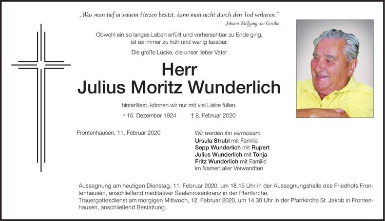 Traueranzeige Julius Moritz Wunderlich