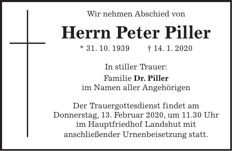 Traueranzeige Peter Piller