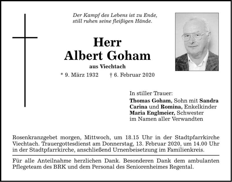 Traueranzeige Albert Goham