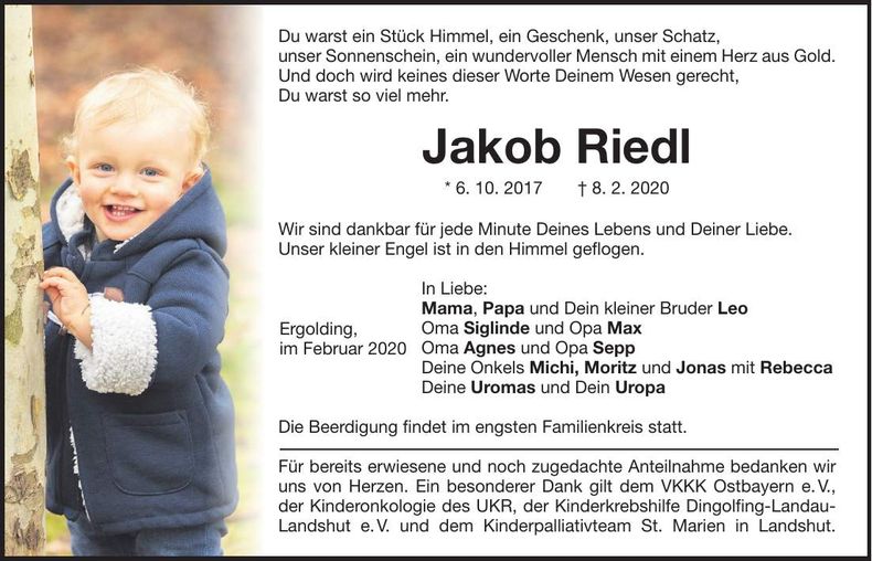Traueranzeige Jakob Riedl