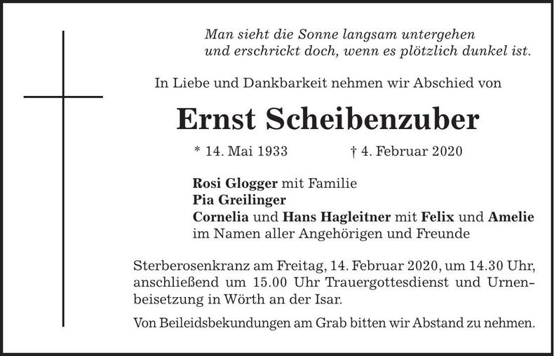 Traueranzeige Ernst Scheibenzuber