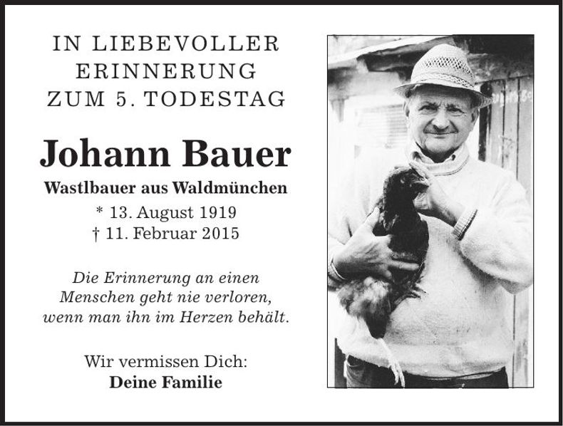 Traueranzeige Johann Bauer