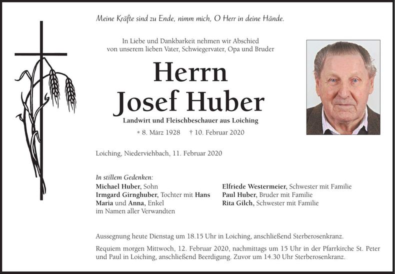 Traueranzeige Josef Huber