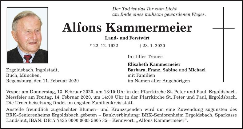 Traueranzeige Alfons Kammermeier