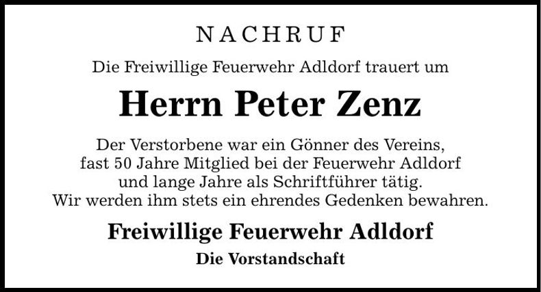 Traueranzeige Peter Zenz