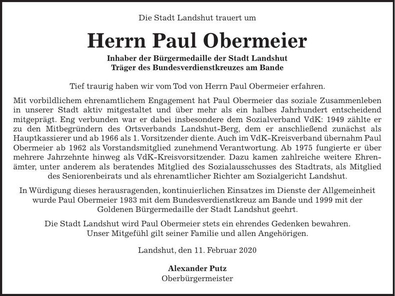 Traueranzeige Paul Obermeier