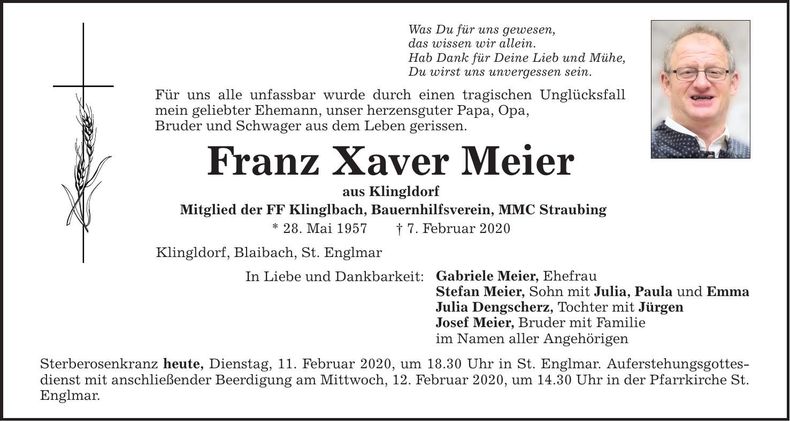 Traueranzeige Franz Xaver Meier