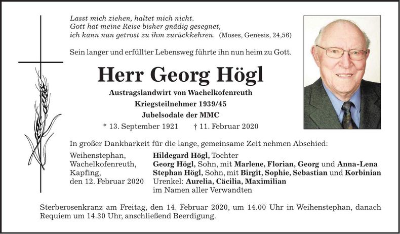 Traueranzeige Georg Högl